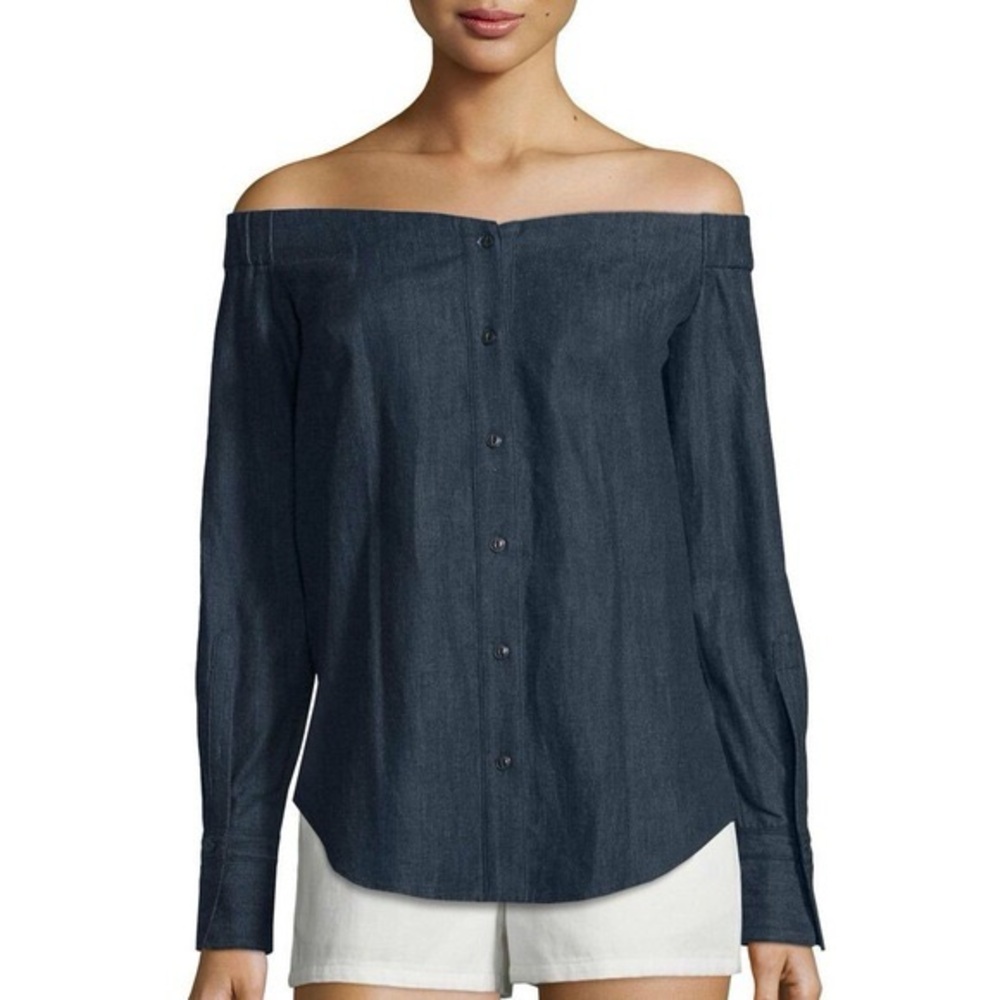 rag & bone XS Women's Off-Shoulder Blue Button Down Shirt